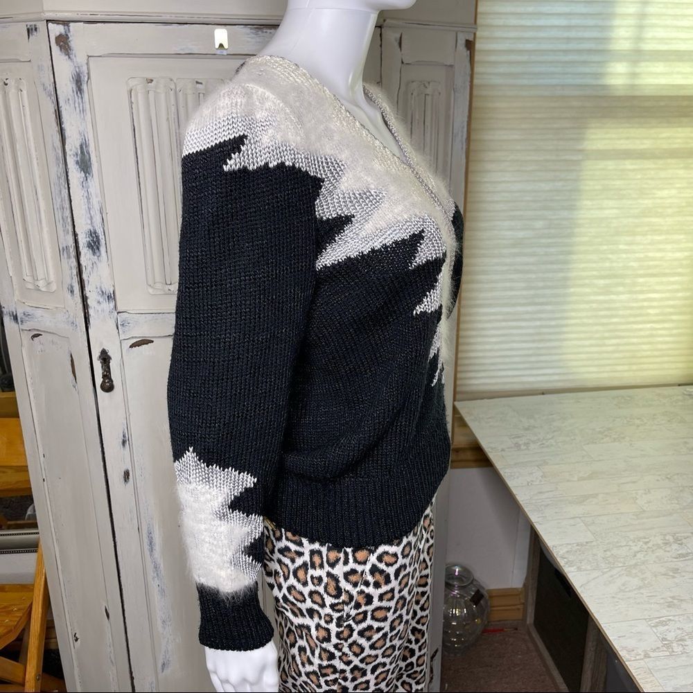 Christine Phillipe Vintage Y2K Black And White Abstract Angora Mix Knit Sweater - Picture 13 of 16